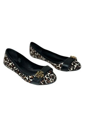 Tory Burch Eloise 2 Leopard Print Calf Hair Leather Ballet Flats Size 8